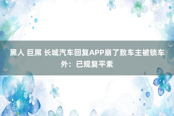 黑人 巨屌 长城汽车回复APP崩了致车主被锁车外：已规复平素